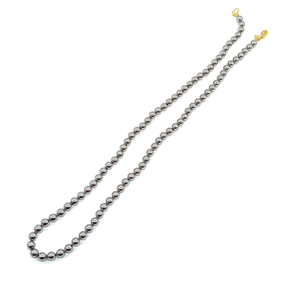 Vintage 30" Kenneth Jay Lane Gray Glass Pearl Necklace Filigree Clasp 1990s - Picture 2 of 5